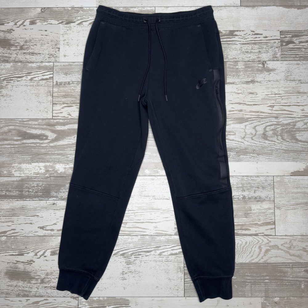 Nike Jogger Pants Mens Medium Black Fleece Sweatpants Zip Pocket Tapered